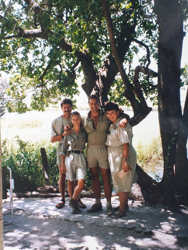 Me - Beverley - the safari hostess second from left with great friends, Chris, Alistair and Annie, in the Okavango Delta