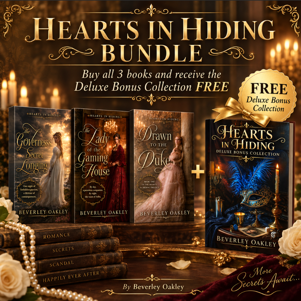 Hearts in Hiding three book covers plus bonus featuring 3 beautiful young Regency women