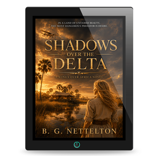 Young woman staring up at a plane in the Okavango delta
