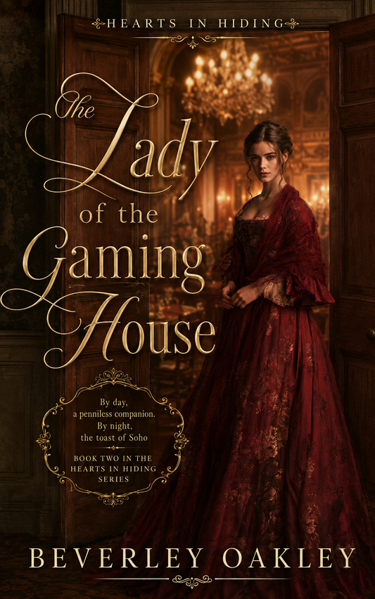 A YOUNG WOMAN in a scarlet dress by a gambling den