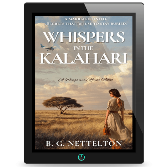 Cover of romantic suspense Africa fiction Whispers in the Kalahari